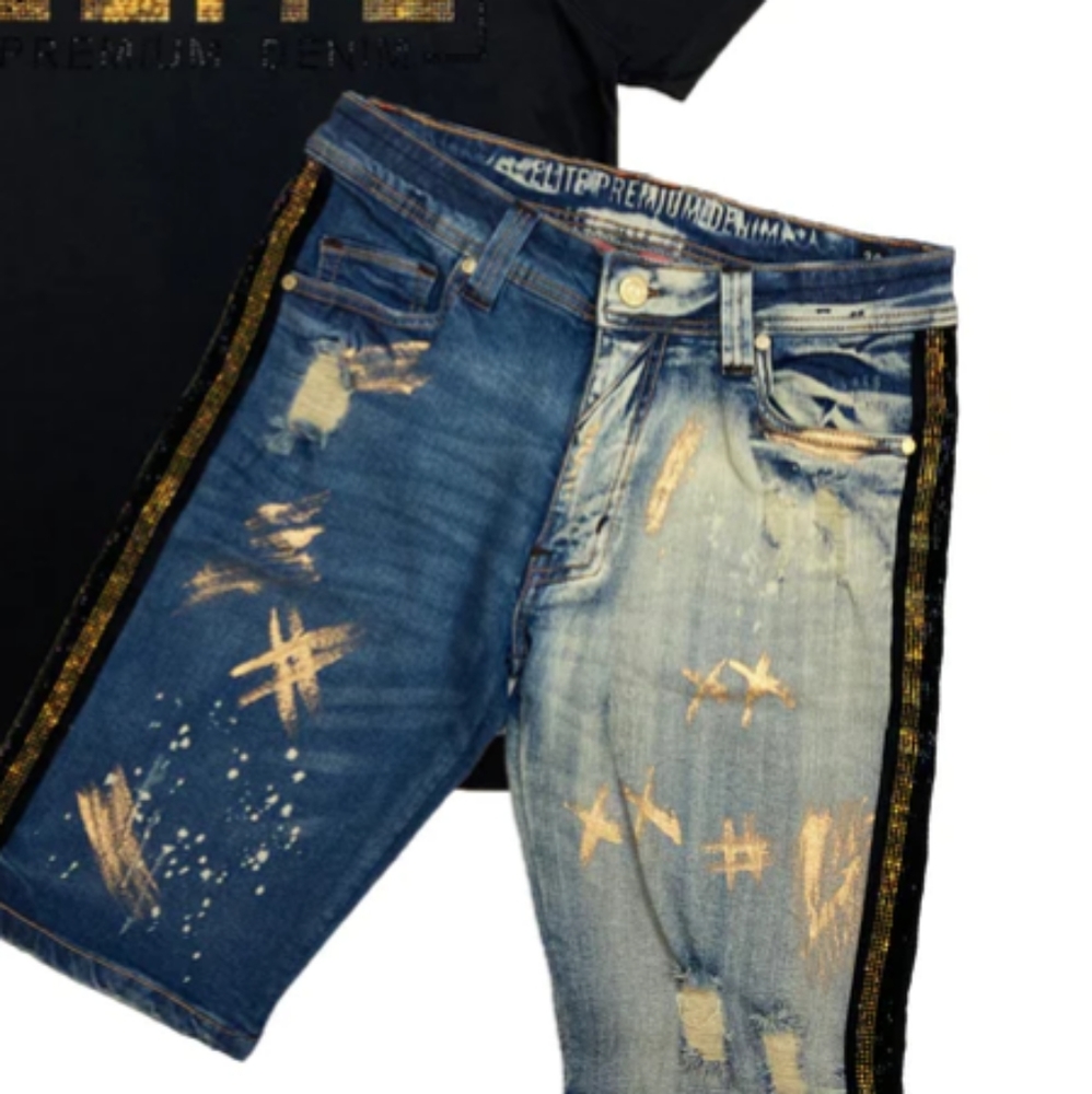 Elite Premium Denim CALIBER MEN'S PREMIUM CARGO Shorts sz 38 hand painted